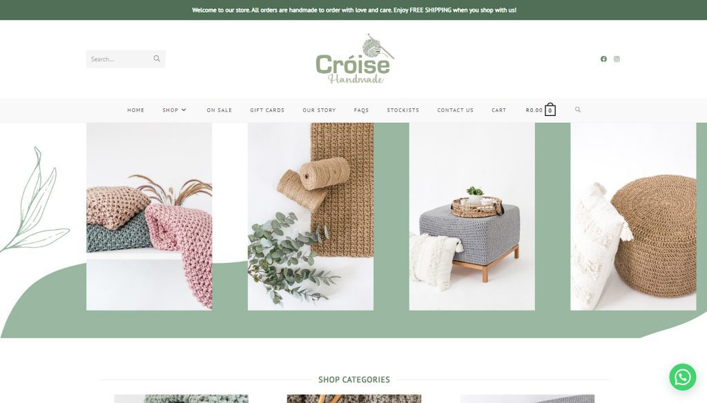 Handmade blankets and crochet online store, Salt Rock, website design and development