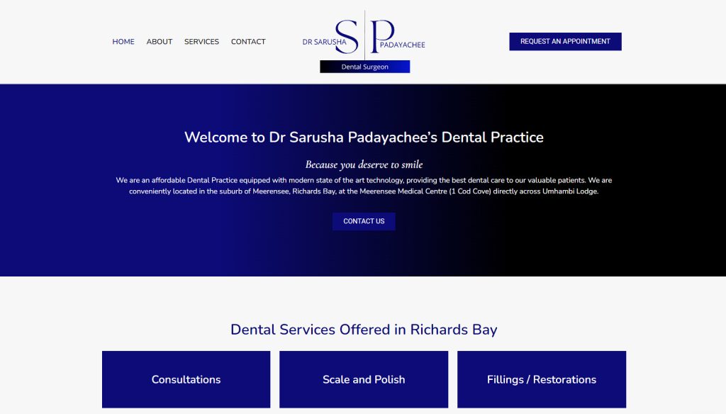 Dentist in Richards Bay practice website design and development