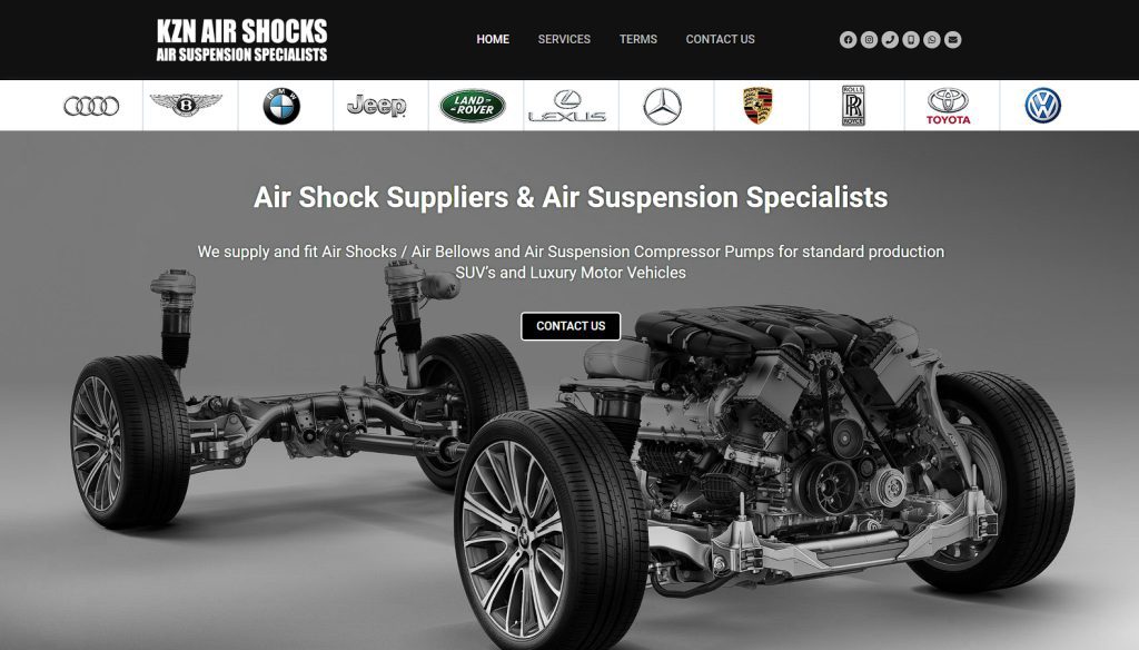 Luxury vehicle air shocks supplier installer website design and development