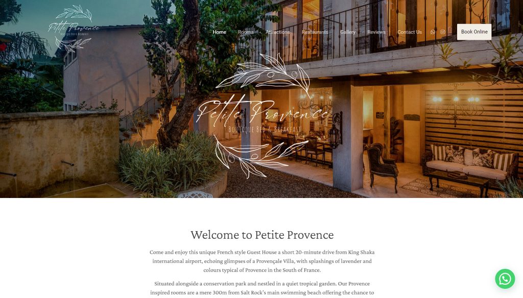 Petite Provence Salt Rock luxury accommodation establishment website design and development