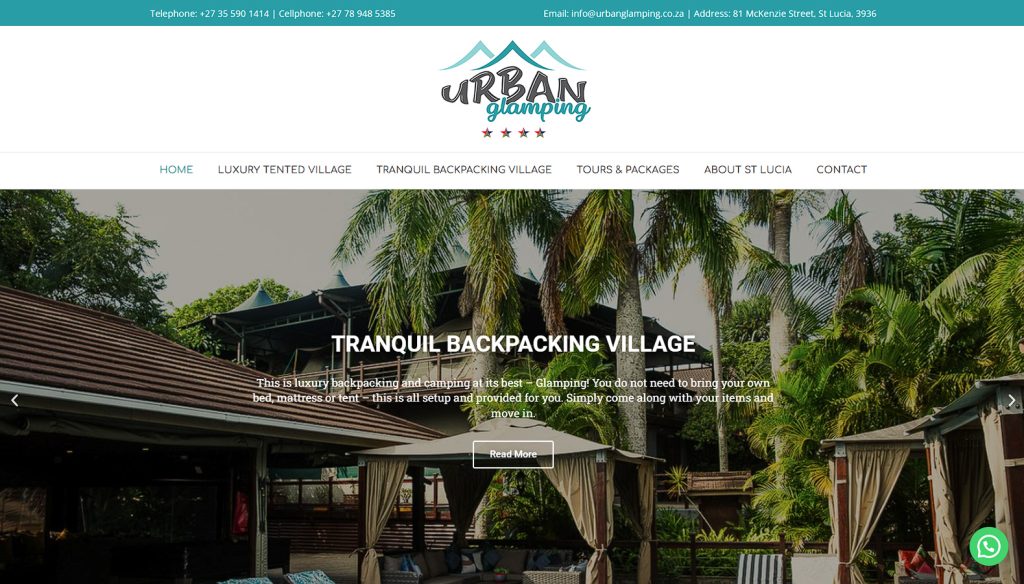 Glamping accommodation tented camping in St Lucia, Zululand, website design and development