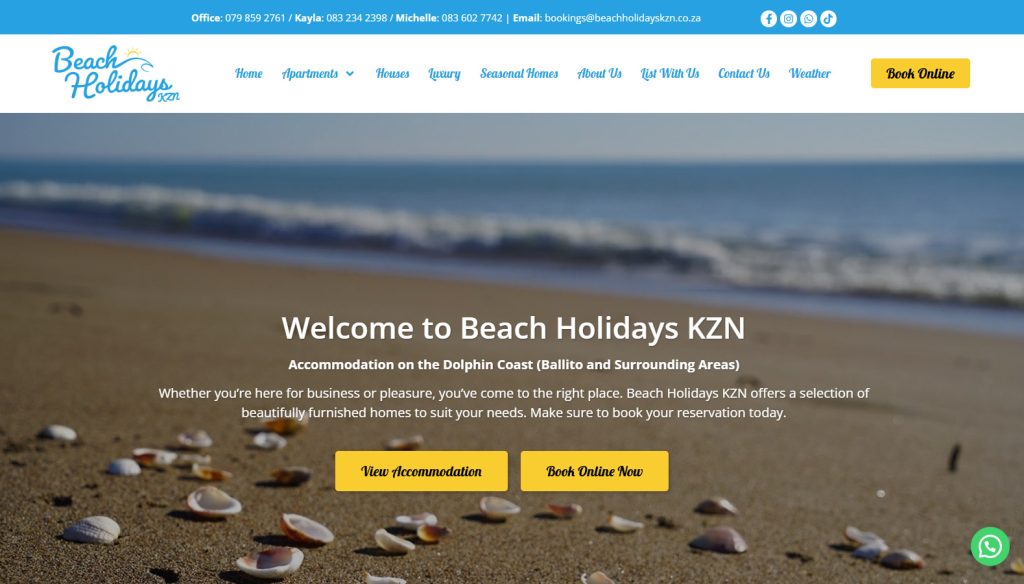 Accommodation on the Dolphin Coast (Ballito and Surrounding Areas) website design and development